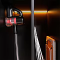Modern Storage Cabinet Interior With Double Washing Machines Cleaning Tools And LED Lighting