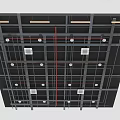 Metal Pipes In Ceiling Grid Structure With Industrial Layout And Ventilation Vents