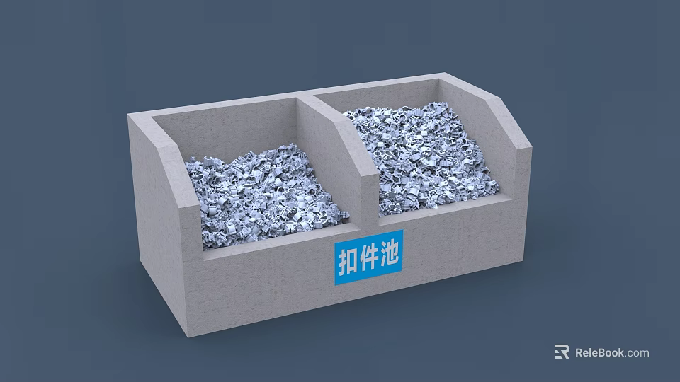 Concrete Construction Fastener Pool With Two Compartments And Silver Fasteners 3d model 