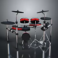 Electronic Drum Set With Black Red Design And Adjustable Stands For Home Use 3d model
