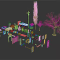 Collection Of Scenery Components Including Trees Street Lamps Traffic Signs And Fence Models