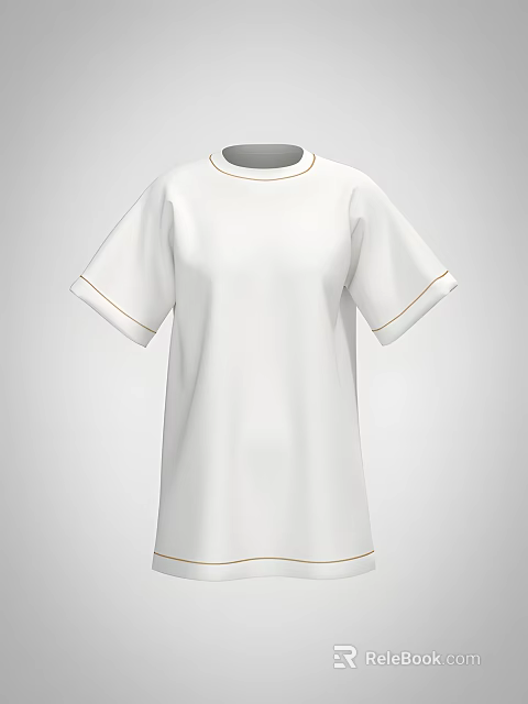 White Short Sleeve Dress With Gold Trim On Collar And Cuffs 3d model 