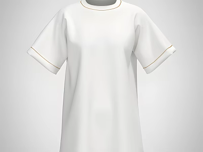 White Short Sleeve Dress With Gold Trim On Collar And Cuffs 3d model