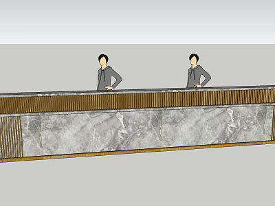 Elegant Reception Desk With Marble Countertop And Gold Trim Staff Standing 3d model