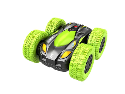 Electric Toy Car With Green Large Tires Black And Green Body And Yellow Headlights 3d model