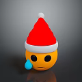 Yellow Crying Emoji Decorative Figurine With Red Santa Hat White Trim White Pom Pom And Blue Tear