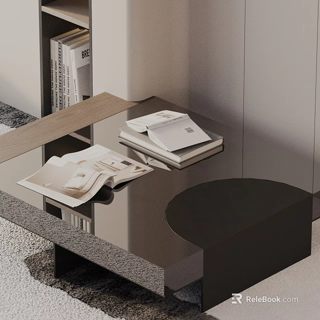 Modern Sofa Coffee Table Set With Sleek Surface And Open Books On Top 3d model