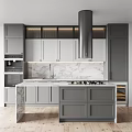 Modern Kitchen Interior Featuring Gray And White Cabinets Marble Countertop Central Island And Appliances
