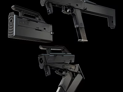 Black Tactical Firearm With Modular Design And Folding Mechanism Parts 3d model