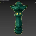 Green Stone Outdoor Light with Traditional Carved Design and Illuminated Pagoda Top