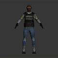 Tactical Character Wearing Orange Goggles Black Tactical Vest Blue Jeans And White Boots With Gloves