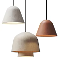 Three Dome Shaped Pendant Lights With Gray Brown Light Gray Shades And Black Hanging Cords