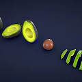 Fresh Ripe Avocado Whole Fruit Halved With Pit And Slices Displayed On Dark Background