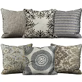 Decorative Throw Pillows With Geometric Circular And Embroidered Patterns In Gray White Blue 3d model