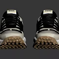 Stylish White And Black Sports Shoes With Thick Soles And Striped Laces Design
