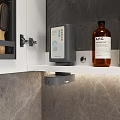 Modern Bathroom Vanity With White Countertop Storage Cabinet Mirror And Gray Marble Wall
