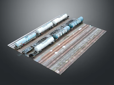 Railway Tanker Train Cars On Parallel Tracks With Metal Rails 3d model