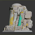 3D Rendered Tech Device Featuring White Main Structure Green Display And Surrounding Green Transparent Units