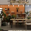 Elegant Specialty Store Interior with Green Plants Shelves Decor and Hanging Lights