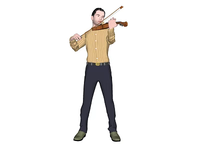 A Man in Yellow Shirt and Dark Pants Playing Violin with Green Shoes 3d model