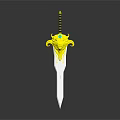 Ornate Golden Hilt Sword With Blue Gemstone And Silver Blade Design