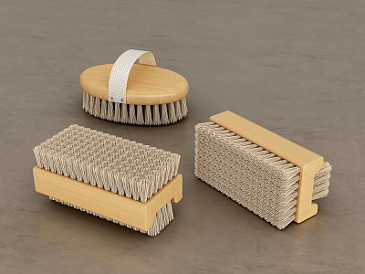 Bathroom Accessories Wooden Brushes Set With Natural Bristles And Handles 3d model