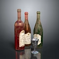 Vintage Household Items Display With Colorful Glass Bottles And Small Wine Glass