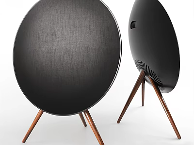Black Round Wireless Speaker With Wooden Stand Modern Home Audio Design 3d model