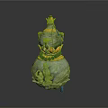 Intricately Carved Ceramic Gourd Sculpture With Dragon Motifs And Decorative Details