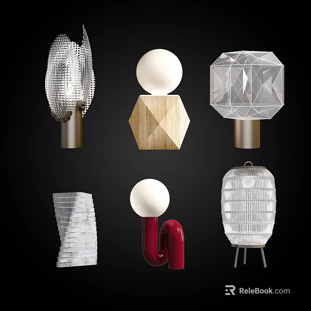 Creative Modern Table Lamps Showcasing Various Designs With Metal Wooden Geometric And Transparent Elements 3d model 