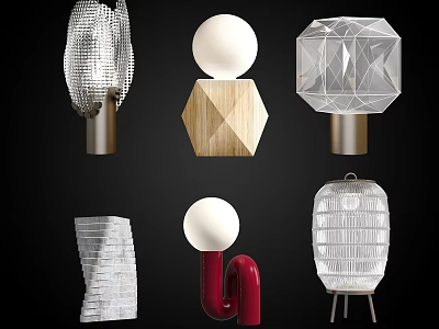 Creative Modern Table Lamps Showcasing Various Designs With Metal Wooden Geometric And Transparent Elements 3d model