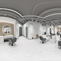 Modern KISS Salon Interior With Glass Doors Plants Sofa And Styling Chairs