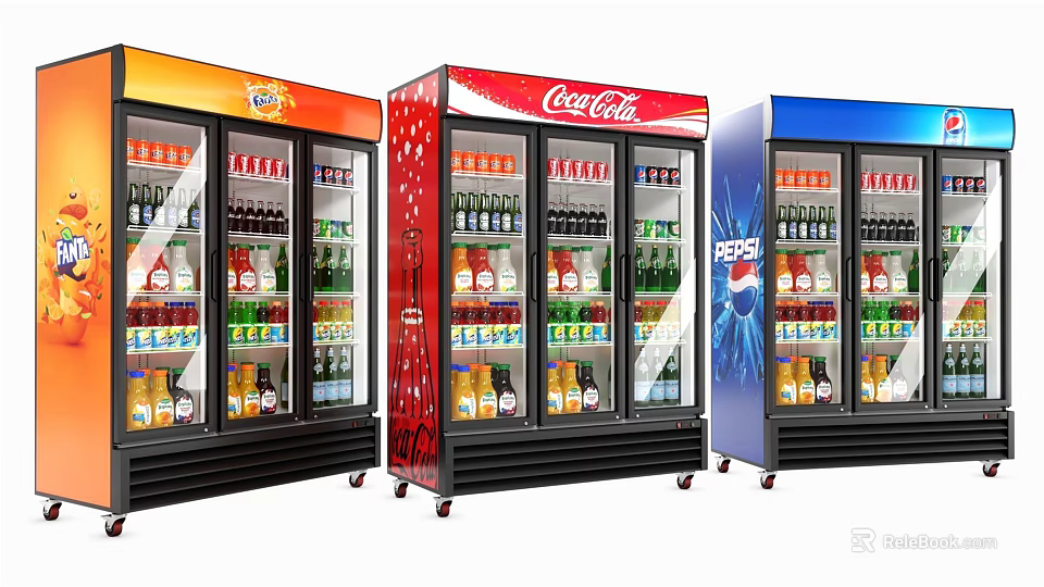 Commercial Beverage Display Refrigerators With Coca Cola Pepsi And Bottled Drinks 3d model 