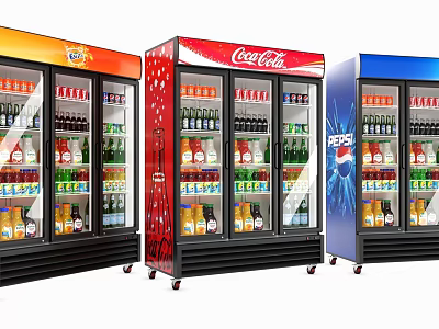 Commercial Beverage Display Refrigerators With Coca Cola Pepsi And Bottled Drinks 3d model