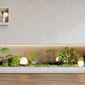 Indoor Landscape Design With Built-in Green Plants Illuminated Lights And Wooden Floor