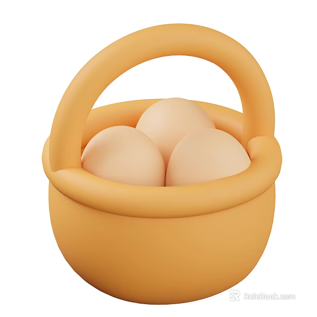 Fresh Organic Eggs in Orange Basket with Handle for Daily Breakfast 3d model 
