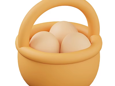 Fresh Organic Eggs in Orange Basket with Handle for Daily Breakfast 3d model