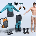 A Man Snowboarding Trick In Blue Suit White Helmet On Blue Board With Orange Patterns