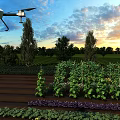 Drone Flying Over Farmland With Flat Door And Vegetable Beds At Sunset