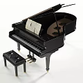 Elegant Black Grand Piano With Music Sheet And Matching Leather Stool