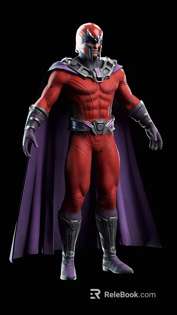 Game Movie Superhero Character In Red Bodysuit With Purple Cape And Metallic Belt 3d model 