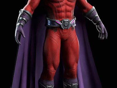 Game Movie Superhero Character In Red Bodysuit With Purple Cape And Metallic Belt 3d model