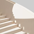 Minimalist Interior Staircase With Gray Steps Wall And White Square Panels Plus Round Mirror 3d model