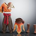 Orange Brown Traditional Outfit With Red Belt Fur Trim And Leggings