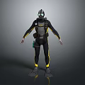 Diving Suit Character With Black Yellow Design Helmet Breathing Apparatus And Flippers