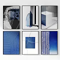Modern Abstract Wall Art With Geometric Patterns And Blue Black Tones 3d model
