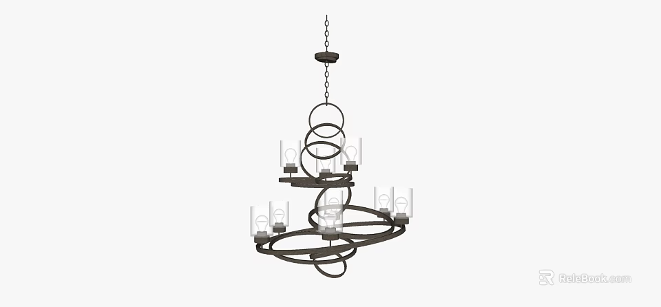 Modern Metal Chandelier With Multi Tiered Circular Rings And Bulbs 3d model 