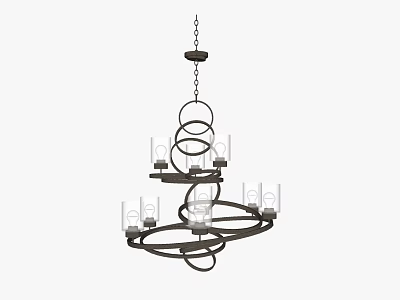 Modern Metal Chandelier With Multi Tiered Circular Rings And Bulbs 3d model