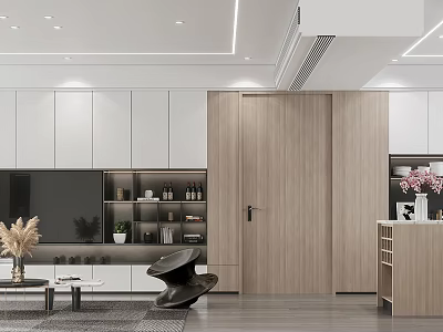 Modern Living and Dining Room Interior Design With Open Layout Wooden Furniture and Decor 3d model