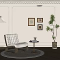 White Upholstered Leisure Chair With Floor Lamp Side Table Potted Plant And Decorative Panel Walls
